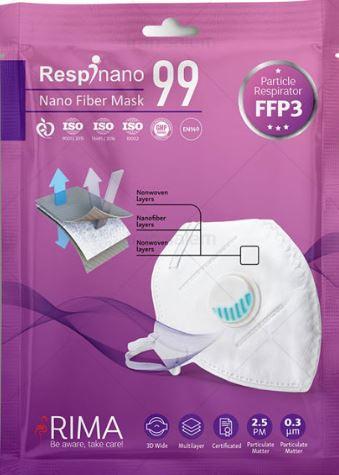 ماسک نانو الیاف سوپاپ دار سفید FFP3 ریما رسپی نانو مدل i99