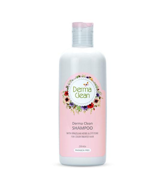 شامپو تثبیت کننده رنگ مو درماکلین حاوی روغن گیاهان برزیلی و سیستئین ۲۵۰ میل