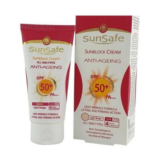 کرم ضد آفتاب و ضد چروک SPF50 بدون رنگ سان سیف   /مدینیوم