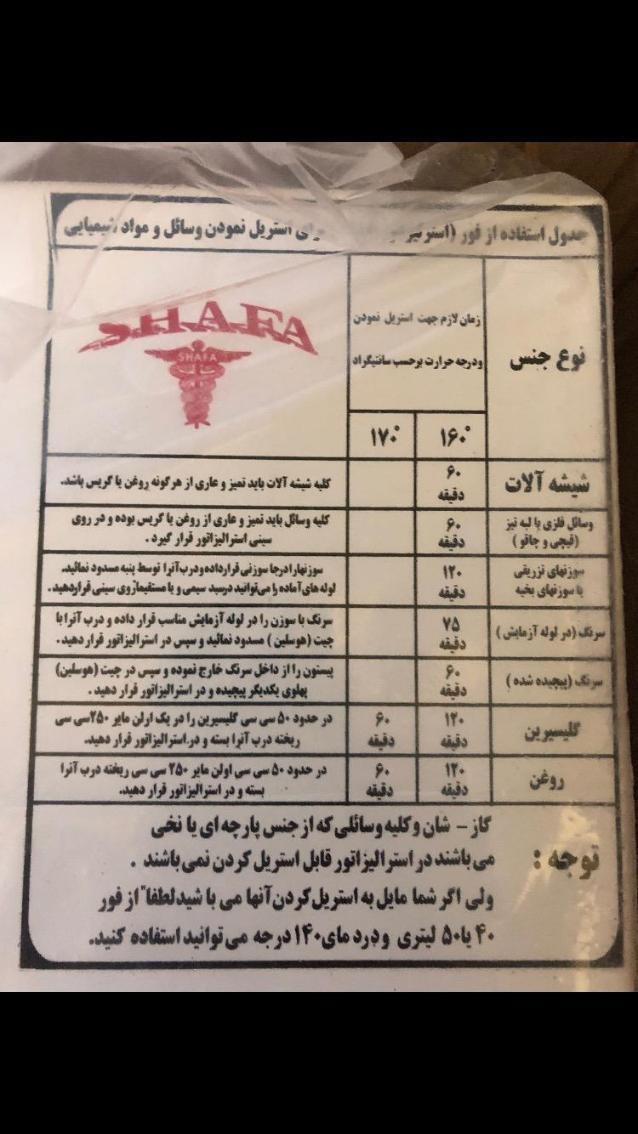 دستگاه فور ( استرلیزاتور خشک) شفاگسترنو/مدینیوم